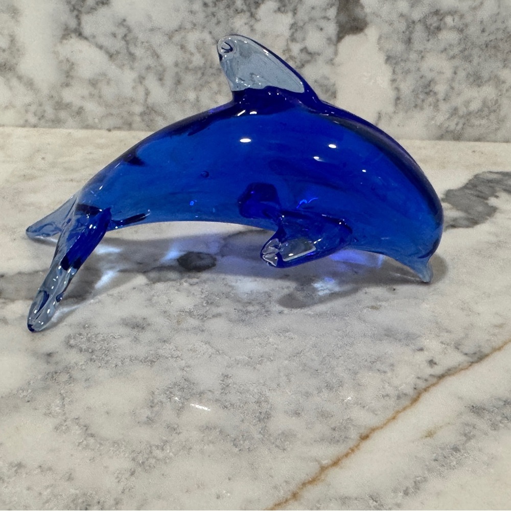 Vintage Blue Glass Dolphin Figurine